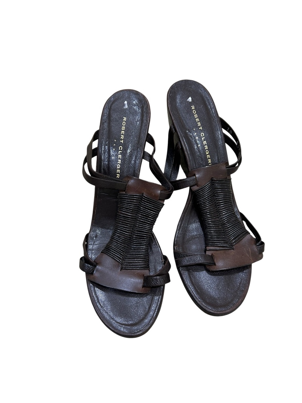 Robert Clergerie dark brown slip on Leather Wedge wood Sandals size 10